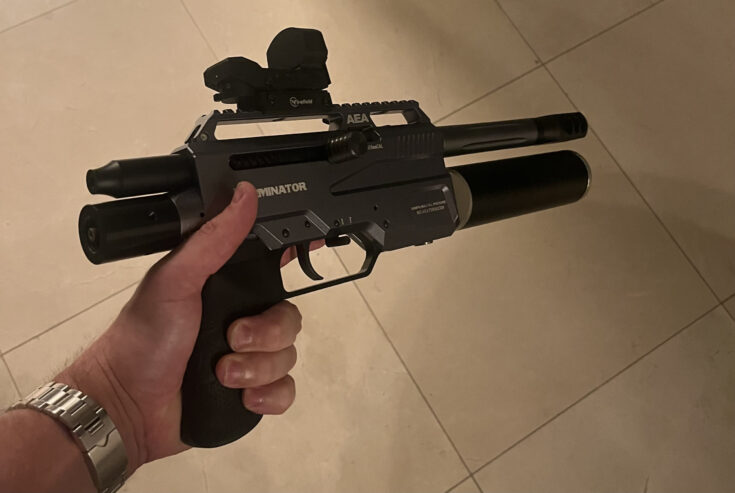 Aea Terminator .457 B&W SEMI-AUTO + Reddot sight + klapkolf + doosje slugs.